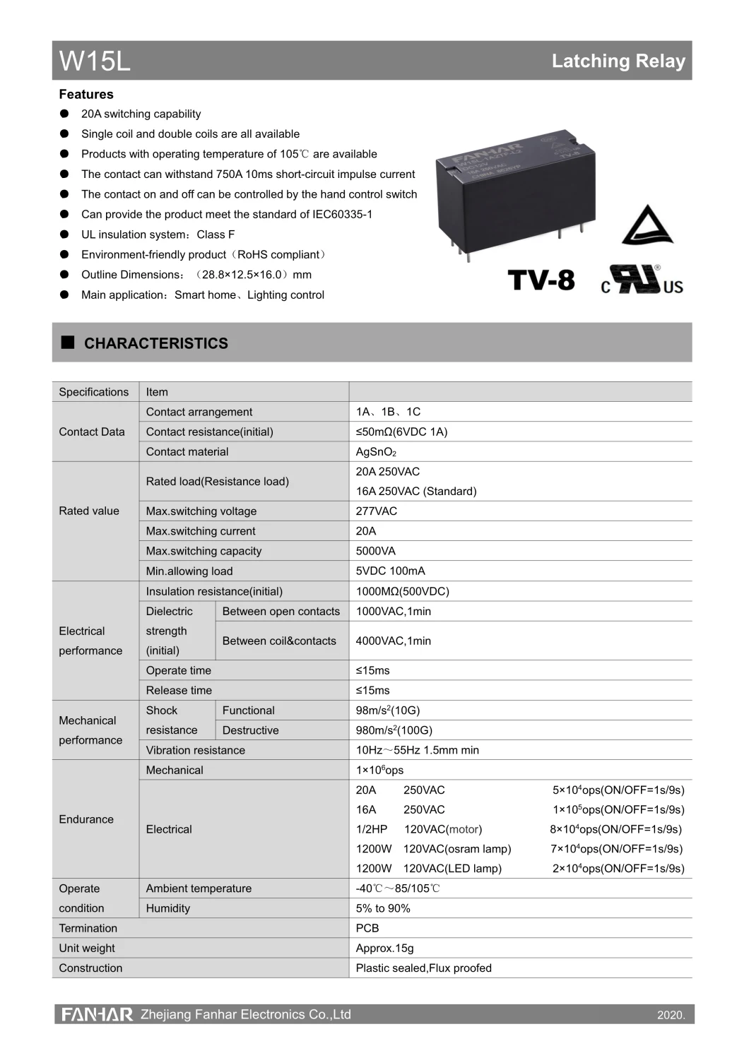 Latching Relay 20A for Smart Home, , Lighting Control